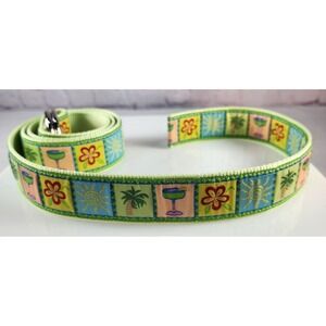 New! Women's Douglas Paquette Size L Tropical Fabric On Canvas D-Ring Belt Beach